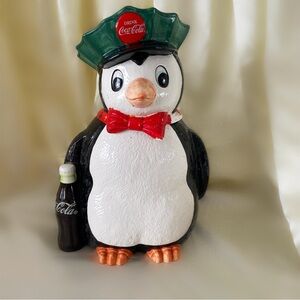 Vintage 1997 Coca Cola penguin cookie jar ceramic home decor collectors item
